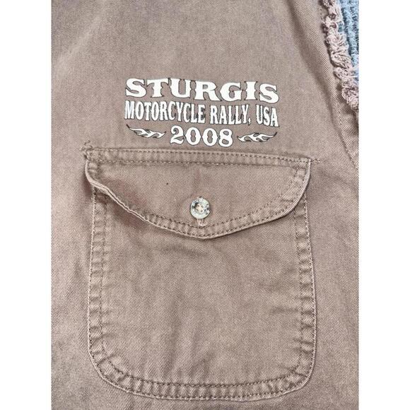 VTG Sturgis Shirt Vest Mens Large Brown Button Twin V Hog Biker Motorcycle '08 - Picture 6 of 12